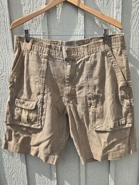 VTG 90s Bugle Boy Cargo Shorts Tan Canvas Skater 34